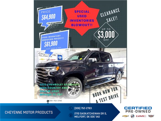 2022 Chevrolet Silverado 1500 High Country (Stk: U969) in Melfort - Image 1 of 12