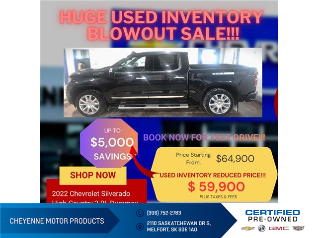2022 Chevrolet Silverado 1500 High Country (Stk: U969) in Melfort - Image 1 of 20