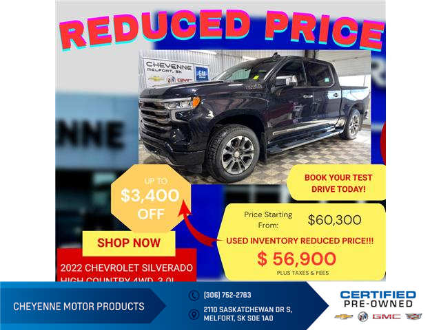 2022 Chevrolet Silverado 1500 High Country (Stk: U969) in Melfort - Image 1 of 20