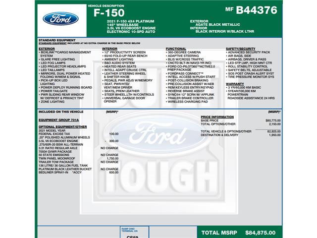 2021 Ford F-150 Platinum (Stk: C7529) in Concord - Image 1 of 1