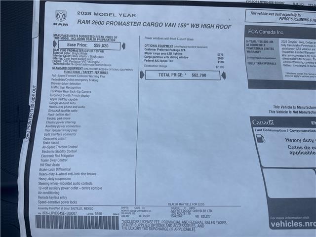 2025 RAM ProMaster 2500 High Roof (Stk: -) in Oak Bay - Image 12 of 12 2025 RAM ProMaster 2500 High Roof (Stk: -) in Oak Bay - Image 12 of 12