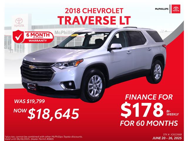 2018 Chevrolet Traverse LT (Stk: X262266B) in Winnipeg - Image 1 of 22