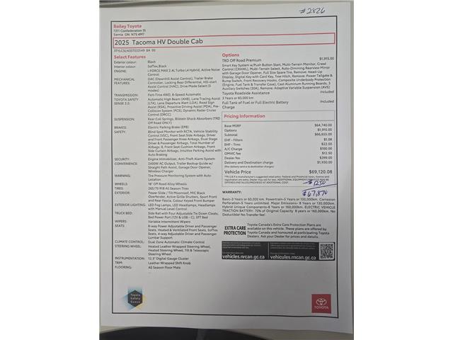 2025 Toyota Tacoma Hybrid Base (Stk: 2826) in Sarnia - Image 11 of 11