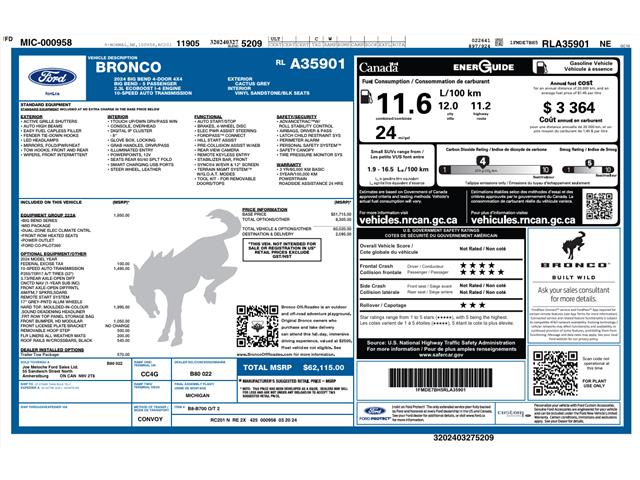 2024 Ford Bronco Big Bend (Stk: PRR945) in Amherstburg - Image 2 of 10