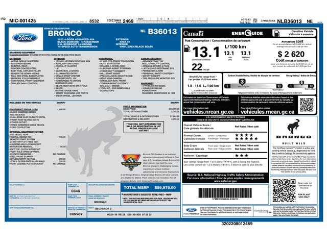 2022 Ford Bronco Black Diamond (Stk: PRR926) in Amherstburg - Image 2 of 21