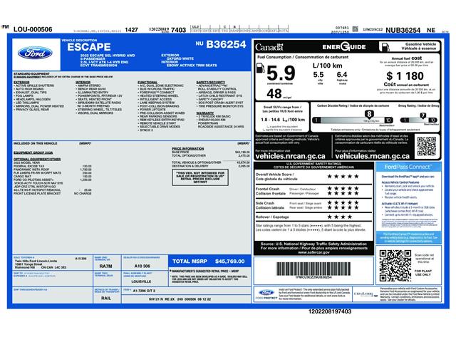 2022 Ford Escape SEL Hybrid (Stk: 5S101X) in Oakville - Image 4 of 26