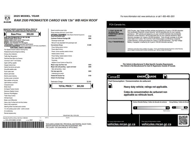 2025 RAM ProMaster 2500 High Roof (Stk: H20670) in Calgary - Image 2 of 18