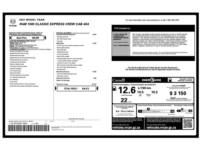 2021 RAM 1500 Classic Tradesman (Stk: 6F010A) in Oakville - Image 4 of 15